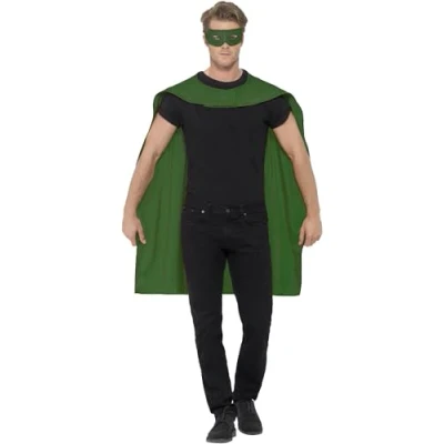 Afbeelding van Smiffy&#039;s Groene Cape En Oogmasker Superheld Kostuum Groen One Size Carnavalskleding Verkleedkleding