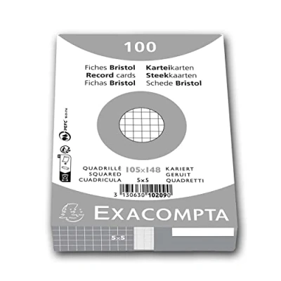 Afbeelding van EXACOMPTA 10209E indexkaarten, gelast, geruit, 5 x mm, ongeperforeerd, 105 148 wit, 100 stuks
