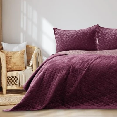 Afbeelding van AmeliaHome Velvet sprei, polyester, Laila violet lila, 240x260 cm
