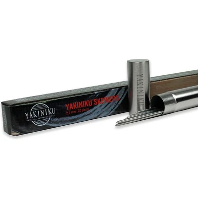 Afbeelding van YAKINIKU Vleesnaalden 2.5mm 20 Stuks RVS Ultradun Zilver Inclusief Luxe Opbergkoker Te Gebruiken Met Tafelgril Hibachi Shichirin Voor Vlees Vis Groente BBQ Accessoires
