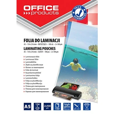 Image de OFFICE PRODUCTS 20325225 90 Lot de 100 feuilles plastification A5 2 x microns Transparent