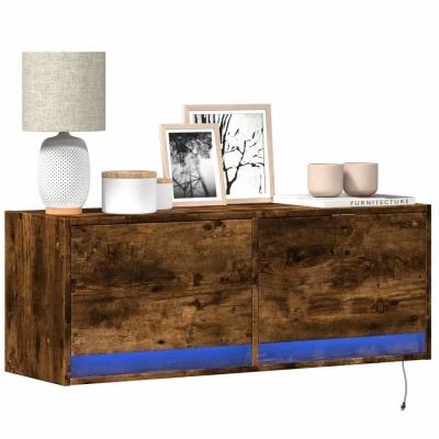 Afbeelding van Tv wandmeubel met LED verlichting 100x31x35 cm gerookt eiken