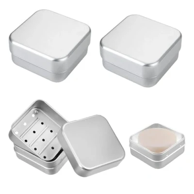 Afbeelding van Set van 3 zeepbakjes met afdruiprek voor op reis, grote zeepdoos roestvrij staal, zeepbakje aluminium, kleine reis