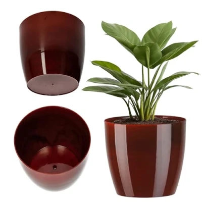Afbeelding van KADAX Ronde kunststof bloempot voor cactussen, varens, glanzende pot balkon, appartement en terras (12 cm, rood)