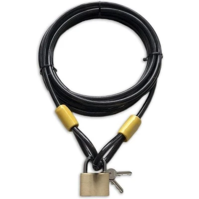 Afbeelding van Lynx kabelslot 2.5 meter lang ø10mm x 250cm Staalkabel met lussen en hangslot Slot tuinmeubelen terras bootslot