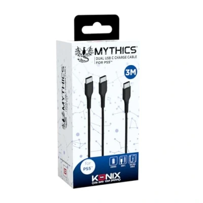 Afbeelding van Konix Mythics 3 m type A naar C magnetische oplaadkabel voor DualSense PS5 controller, high speed opladen, zwart