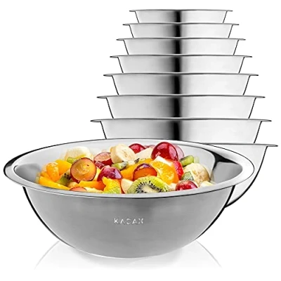 Afbeelding van KADAX Mengkom, Beslagkom van roestvrij Staal, Slakom met hoge Rand, Schaal, Serveerschotel, Mengschaal, multifunctionele Kom voor Keuken, Salade, Deeg, rond (Ø 30 cm)