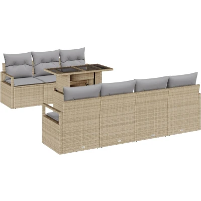 Afbeelding van vidaXL 8 delige Tuin Sofa Set met Kussens Beige Poly Riet, 2 zits Riet