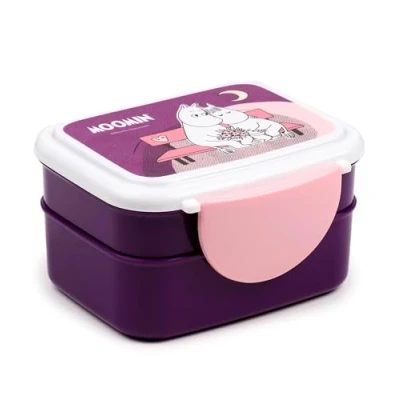 Afbeelding van Bentobox/Lunchbox Moomin Liefde Paars&amp;Roze Bestek 9x15,5x14cm