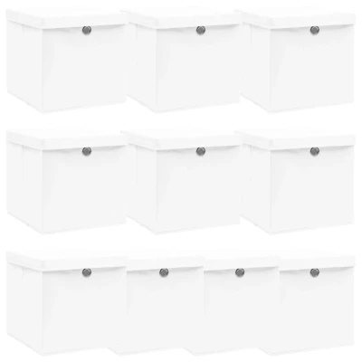Afbeelding van Opbergboxen met deksels 10 st 32x32x32 cm stof wit
