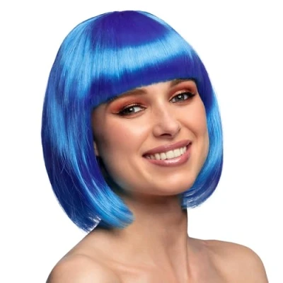 Image de perruque coupe cheveux carré frange bleu femme 85896