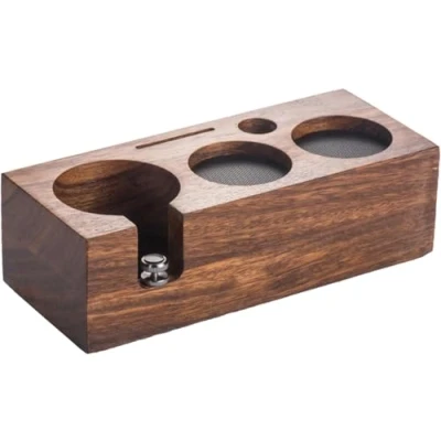 Afbeelding van Beler Tamperstation van notenhout, 58 mm, voor mm filterhouder, Barista espressostation espresso accessoires met siliconen kussen (51/54 mm)