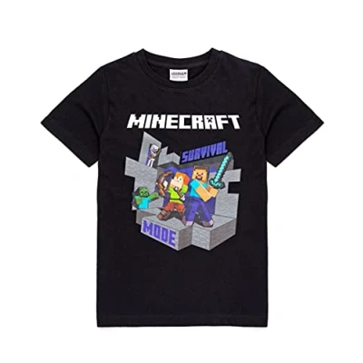 Afbeelding van Minecraft Alex Steve Sword T shirt voor jongens, zwart, spel met korte mouwen, zwart.