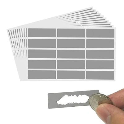 Afbeelding van 10 vellen met elk 150 grijze rechthoekige zelfklevende etiketten, holografische stickers om af te pellen en op plakken, voor activiteiten, verrassingsgeschenken, knutselkaarten