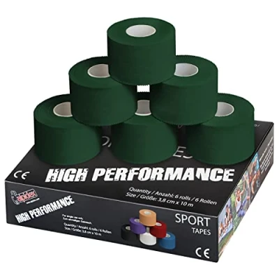 Afbeelding van ALPIDEX 6 x sporttape, 3,8 cm 10 m, verschillende kleuren, gewrichten, band, niet elastisch, handbal, voetbal, volleybal, kleur: groen