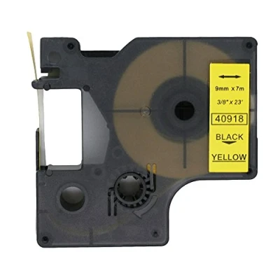 Afbeelding van BROVACS 1 verpakking zwarte op gele labeltape compatibel met DYMO D1 40918 9 mm 3/8 inch OPA2118