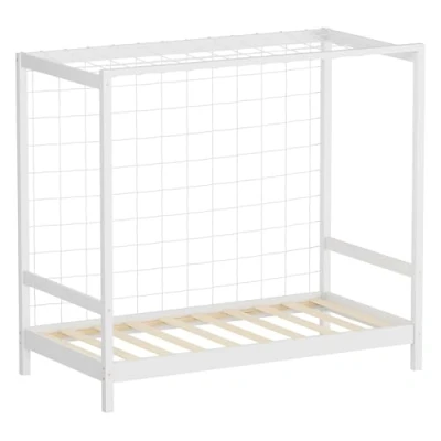 Afbeelding van Kinderbed Voetbaldoel 80x160 cm Wit Eenpersoonsbed voor kinderen Houten bed met lattenbodem &amp; doelnet Jeugdbed van grenenhout ML design