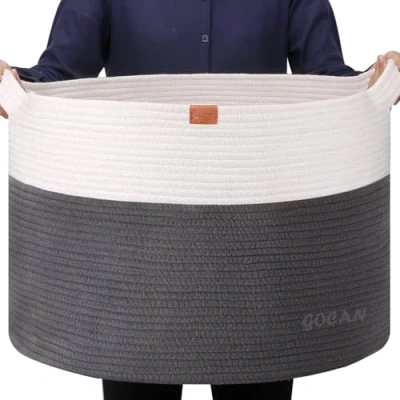 Afbeelding van GOCAN Extra grote deken mand wasmand D55XH35 cm opbergmanden met handgrepen voor speelgoed opslag woonkamer grijze