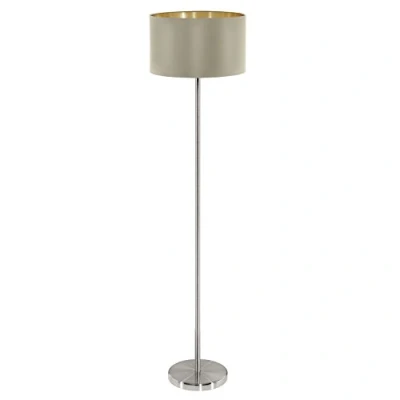 Image de Lampadaire en tissu MASERLO 1 ampoule nickel satiné Diamètre 38 Cm