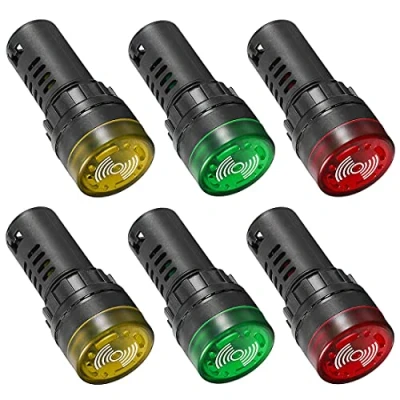 Afbeelding van GUUZI 6 stks AC DC 24V 22mm LED Flash Signaal Alarm Indicator Lamp met Zoemer (Rood/Geel/Groen, Elk voor 2 stuks)
