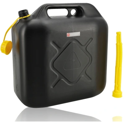 Afbeelding van jerrycan 20 liter zwart voor brandstof inclusief schenktuit o.a. benzine / diesel kopen kunststof