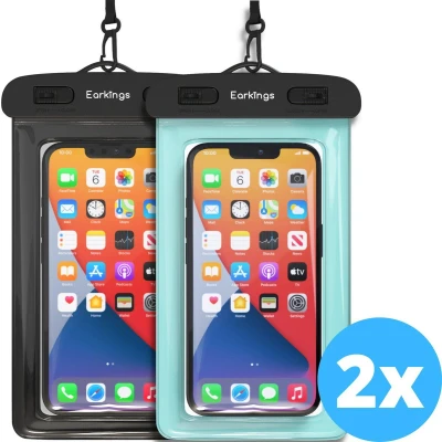 Afbeelding van Waterdichte telefoonhoesjes Set van 2 stuks zwart &amp; blauw