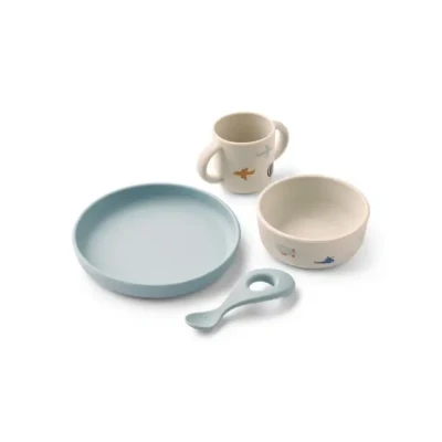 Afbeelding van Liewood Vivi Siliconen Servies Set met print Aviator Ecru