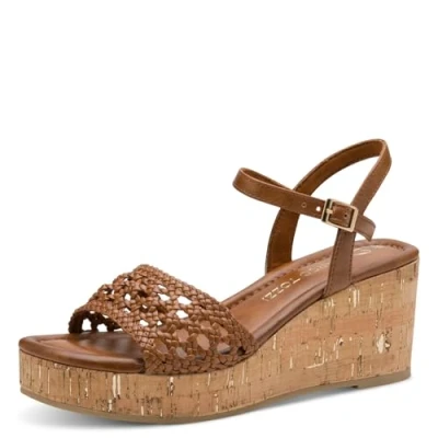 Afbeelding van Marco Tozzi Sandalen met sleehak, Dames, Maat: 39, Cognac Hoogwaardig imitatieleer