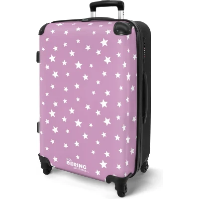 Afbeelding van NoBoringSuitcases.com® Koffer groot Rolkoffer lichtgewicht Witte sterren op paarse achtergrond Reiskoffer met 4 wielen Grote trolley XL 20 kg bagage