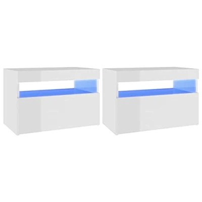 Afbeelding van vidaXL Nachtkastjes 2 st LED verlichting 60x35x40 cm hoogglans wit