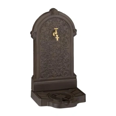 Afbeelding van Relaxdays muurfontein met kraan buitenkraan antiek waterornament tuin wandfontein