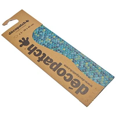 Afbeelding van Décopatch C729O een zakje met 3 vellen bedrukt papier, 30 x 40 cm, blauwe schubben