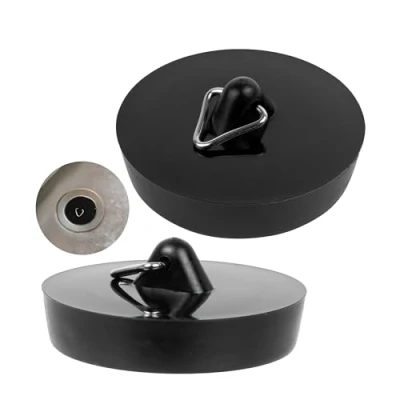Afbeelding van 2 stuks universele rubberen stoppen zwart, 1 diameter 44 bij 42 mm en 39 op 36 boven aan de onderkant, afvoerstop voor 3/4 inch 1/2 inch, gootsteen