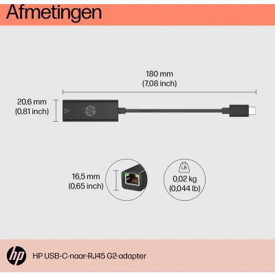 Afbeelding van HP USB C, Netwerk Adapter [1x C stekker 1x RJ45 bus] G2