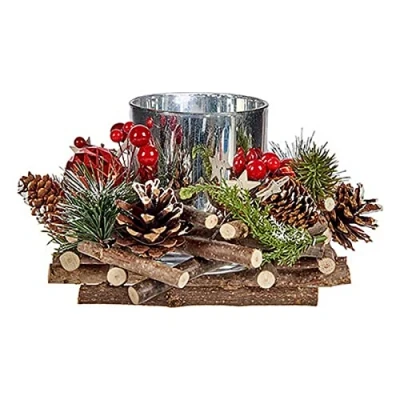 Afbeelding van Kerstkaarshouder Rood Groen Zilverkleurig Natuurlijk 20 x 11 cm