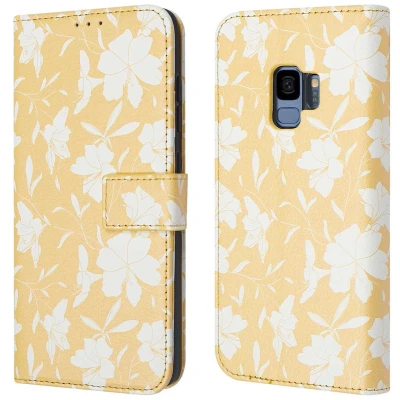 Afbeelding van iMoshion Hoesje Geschikt voor Samsung Galaxy S9 Met Pasjeshouder Design Bookcase smartphone Geel / Yellow Flowers