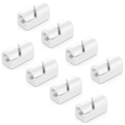 Afbeelding van deleyCON 8 stuks kabelhouders, kabelbinders, zelfklevend, kabelbeheer, kabelgeleiding, kabelorganizer, kabelhouder, kabelbevestiging, huis, plint, siliconen, wit