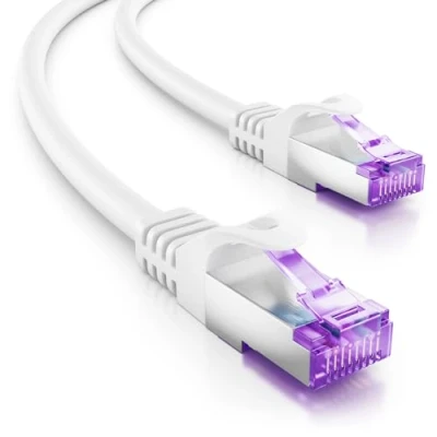 Afbeelding van deleyCON 10 m RJ45 aansluitkabel ethernetkabel netwerkkabel met ruwe kabel CAT7 S FTP PiMF afscherming Gigabit LAN SFTP koper DSL Switch Router Patchpaneel wit