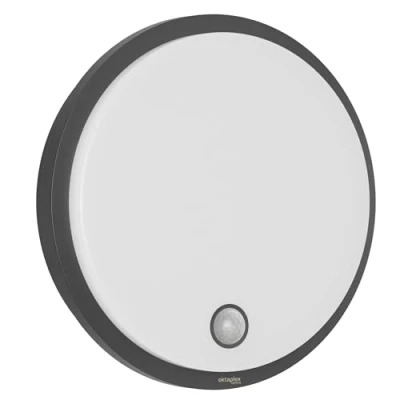 Afbeelding van Oktaplex Plato Wandlamp voor buiten, met bewegingsmelder, 3000 K, warmwit, schakelaar, 1010 lm, IP65, rond, antraciet, 10,5 W, 230 V