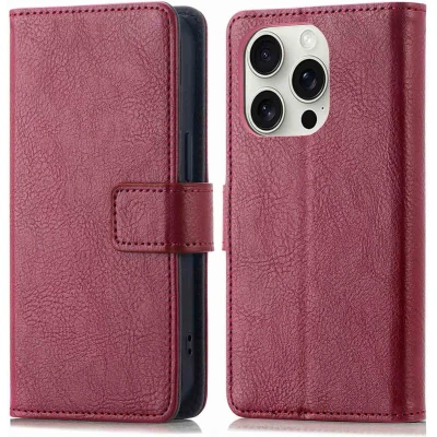 Afbeelding van imoshion Hoesje Geschikt voor iPhone 16 Pro Met Pasjeshouder Luxe Bookcase rood