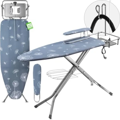 Afbeelding van KADAX strijkplank met stopcontact, 130 x 48 cm, strijkijzersteun en inklapbaar, stoomunit (donkerblauw)
