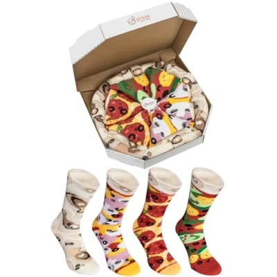Afbeelding van Rainbow Socks Pizza MIX Caprichosa Vege Pepperoni voor dames en heren 4 paar sokken, Meerkleurig