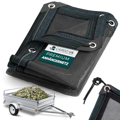 Afbeelding van CargoVA® fijnmazig aanhangernet 3 x 4,5 m zwart afdeknet met elastisch koord voor optimale laadzekering