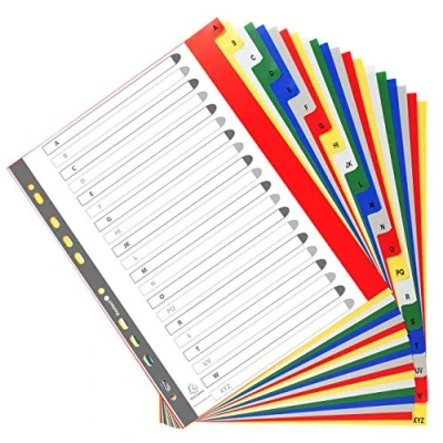 Image de Exacompta Réf. 90E Intercalaires en polypropylène avec 20 onglets imprimés alphabétiques de A à Z couleur Page d&#039;indexation imrpimable Format classer A4 maxi Dimensions 24,5 x 29,7 cm