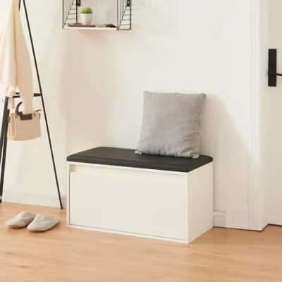 Afbeelding van Schoenenkast Degerfors met lade 80x39x45 cm wit en zwart [en.casa]