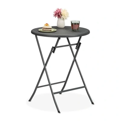 Afbeelding van Relaxdays tuintafel ronde balkontafel inklapbare buitentafel kleine klaptafel 60 cm grijs