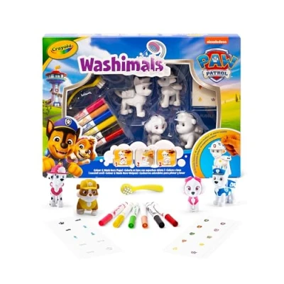 Afbeelding van Crayola Washimals Paw Patrol, activiteitenset met 4 babydieren, 6 wasbare viltstiften, 40 stickers en borstel, spel cadeau voor kinderen, vanaf 3 jaar, 74 0290