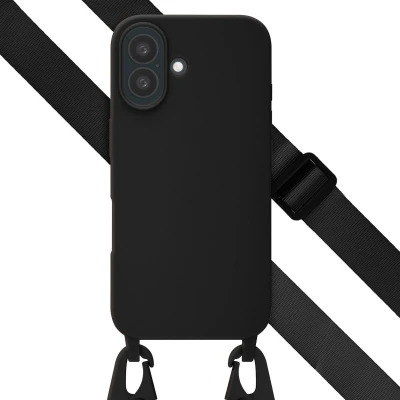 Afbeelding van Selencia hoesje Geschikt voor iPhone 16 met koord Siliconen afneembaar Zwart