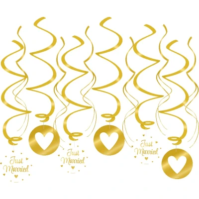 Afbeelding van Just Married Swirls wit goud 70cm 12 delig