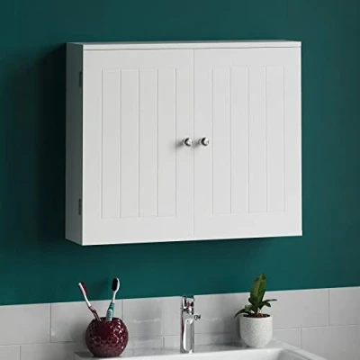 Afbeelding van Bath Vida Badkamerkast met dubbele deur, wandopbergrek, wit